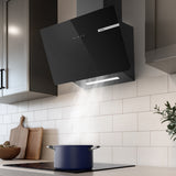 Ciarra Hotte Aspirante Decorative Hotte Noire Hotte Murale Inclinée 60cm avec Commandes Tactiles et Éclairage LED CBCB6765B-OW