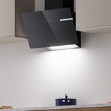 Ciarra Hotte Aspirante Decorative Hotte Noire Hotte Murale Inclinée 60cm avec Commandes Tactiles et Éclairage LED CBCB6765B-OW