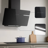 Ciarra Hotte Aspirante Decorative Hotte Noire Hotte Murale Inclinée 60cm avec Commandes Tactiles et Éclairage LED CBCB6765B-OW