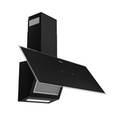 Ciarra Hotte 90cm aspirante inclinée en verre noir, 550 m³/h, contrôle gestuel, bande LED, classe énergétique A+, murale CRGB9765D