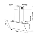 Ciarra Hotte Inclinée 90cm – A+++, Double Mode Recyclage/Évacuation, Verre Blanc & Inox, Connectée | CBCW9763A