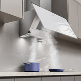 Ciarra Hotte Inclinée 90cm – A+++, Double Mode Recyclage/Évacuation, Verre Blanc & Inox, Connectée | CBCW9763A