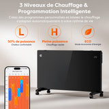Ciarra Radiateur Convecteur Électrique WiFi 2000W – Chauffe Rapide, Sur Pieds/Mural, Noir | CBHX20-B
