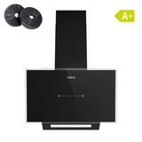Ciarra Hotte  60cm aspirante inclinée en verre noir, 550 m³/h, contrôle gestuel, bande LED, classe énergétique A+, murale CRGB6765D