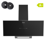 Ciarra Hotte 90cm aspirante inclinée en verre noir, 550 m³/h, contrôle gestuel, bande LED, classe énergétique A+, murale CRGB9765D