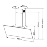 Ciarra Hotte 90cm aspirante inclinée en verre noir, 550 m³/h, contrôle gestuel, bande LED, classe énergétique A+, murale CRGB9765D