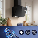 Ciarra Hotte Aspirante Decorative Hotte Noire Hotte Murale Inclinée 60cm avec Commandes Tactiles et Éclairage LED CBCB6765B-OW