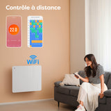 Ciarra Radiateur à inertie sèche radiateur electrique connecté economique céramique WiFi 1500W | Double cœur de chauffe céramique + film aluminium CBHTD15A-W