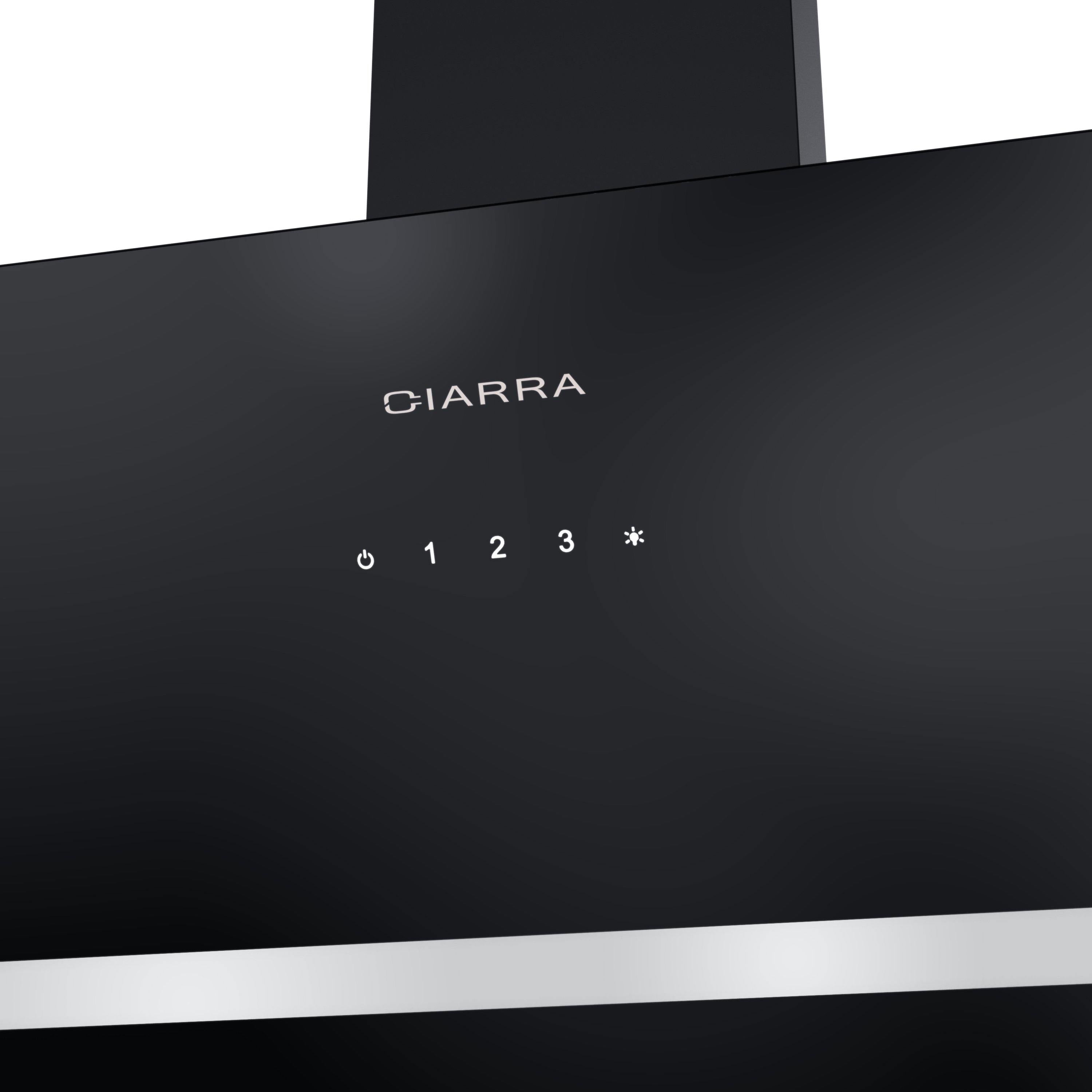 CIARRA Hotte Inclinée 60cm 370m³/h 3 Vitesses Eclairage LED Noir CBCB6